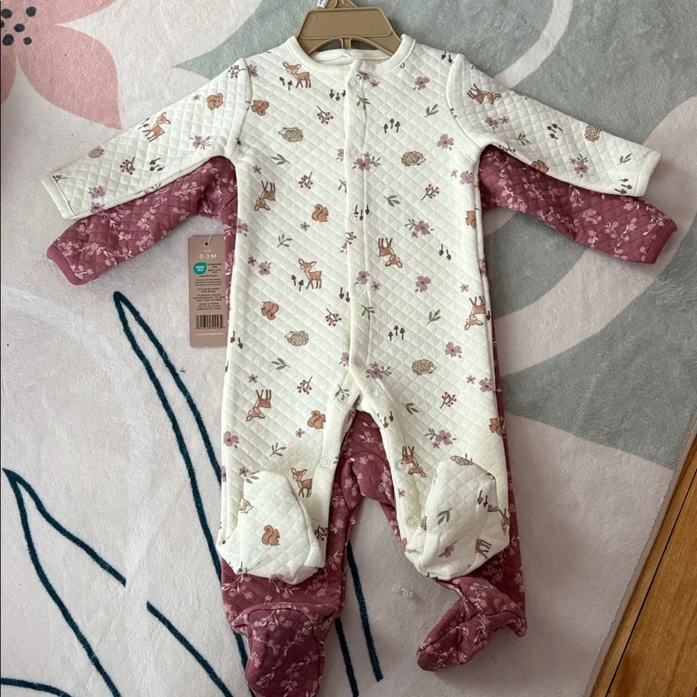 Baby Chickpea Onsie Bundle - Pink Floral and White - Size 0 to 3 months